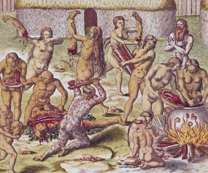 Esquartejar e cozinhar um inimigo, de «Americae Tertia Pars..», 1562